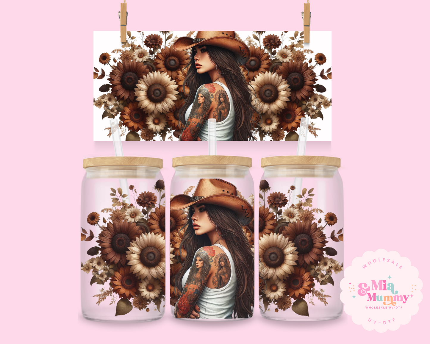 BROWN COUNTRY FLOWERS- DOUBLE SIDED UV DTF