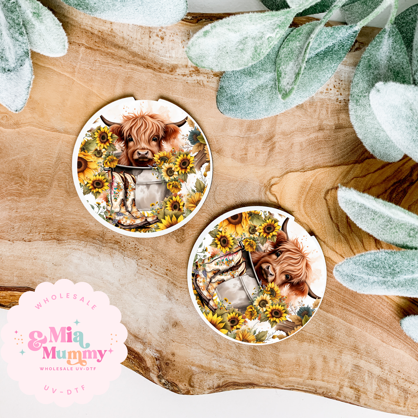 SUNFLOWER HIGHLAND COW Coaster UV-DTF