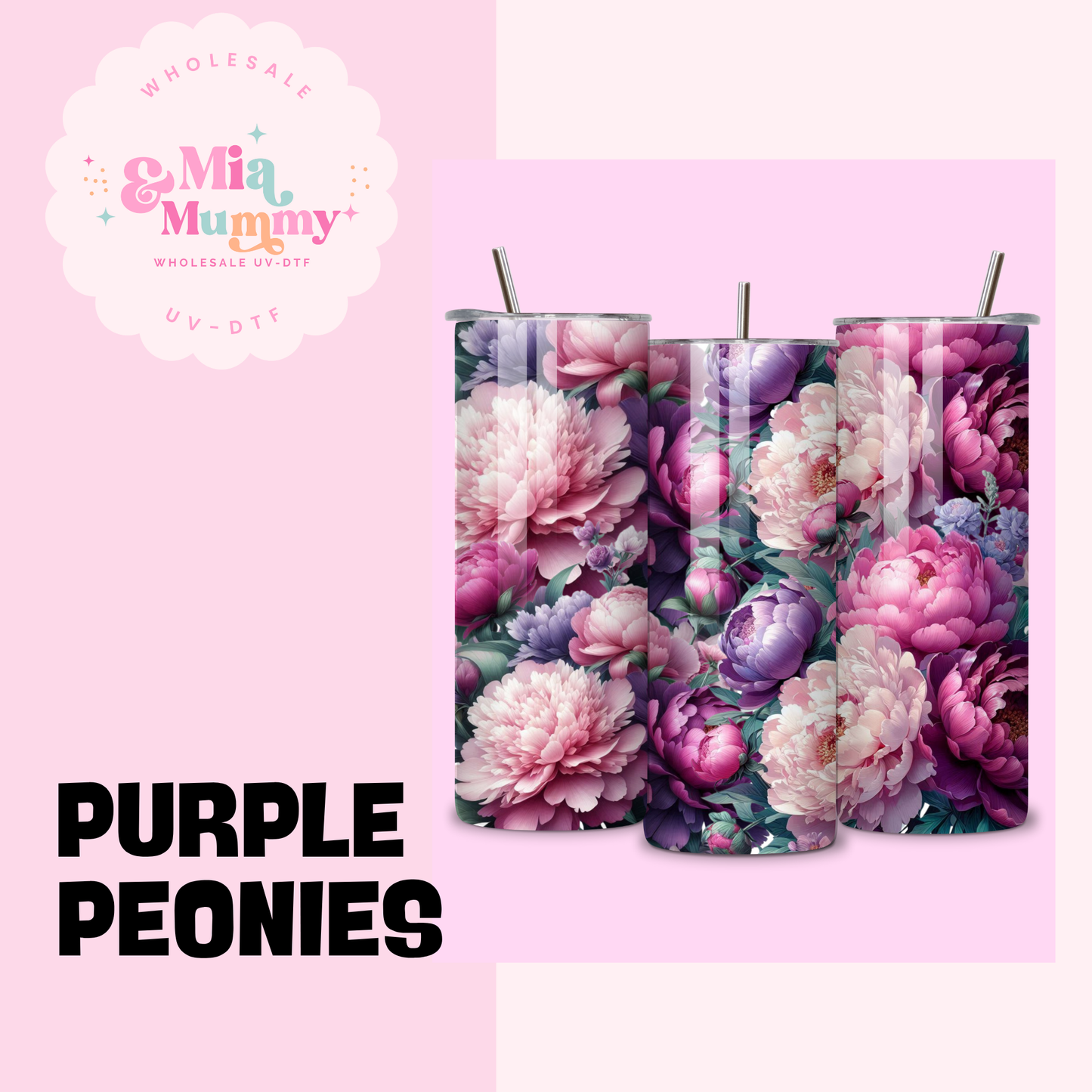 PURPLE PEONIES SKINNY TUMBLER - READY TO SHIP