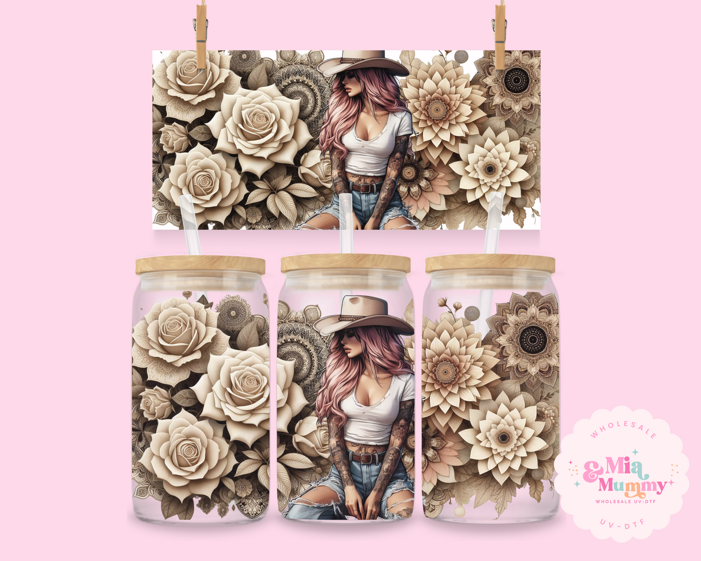 BEIGE COUNTRY FLOWRS - DOUBLE SIDED UV DTF