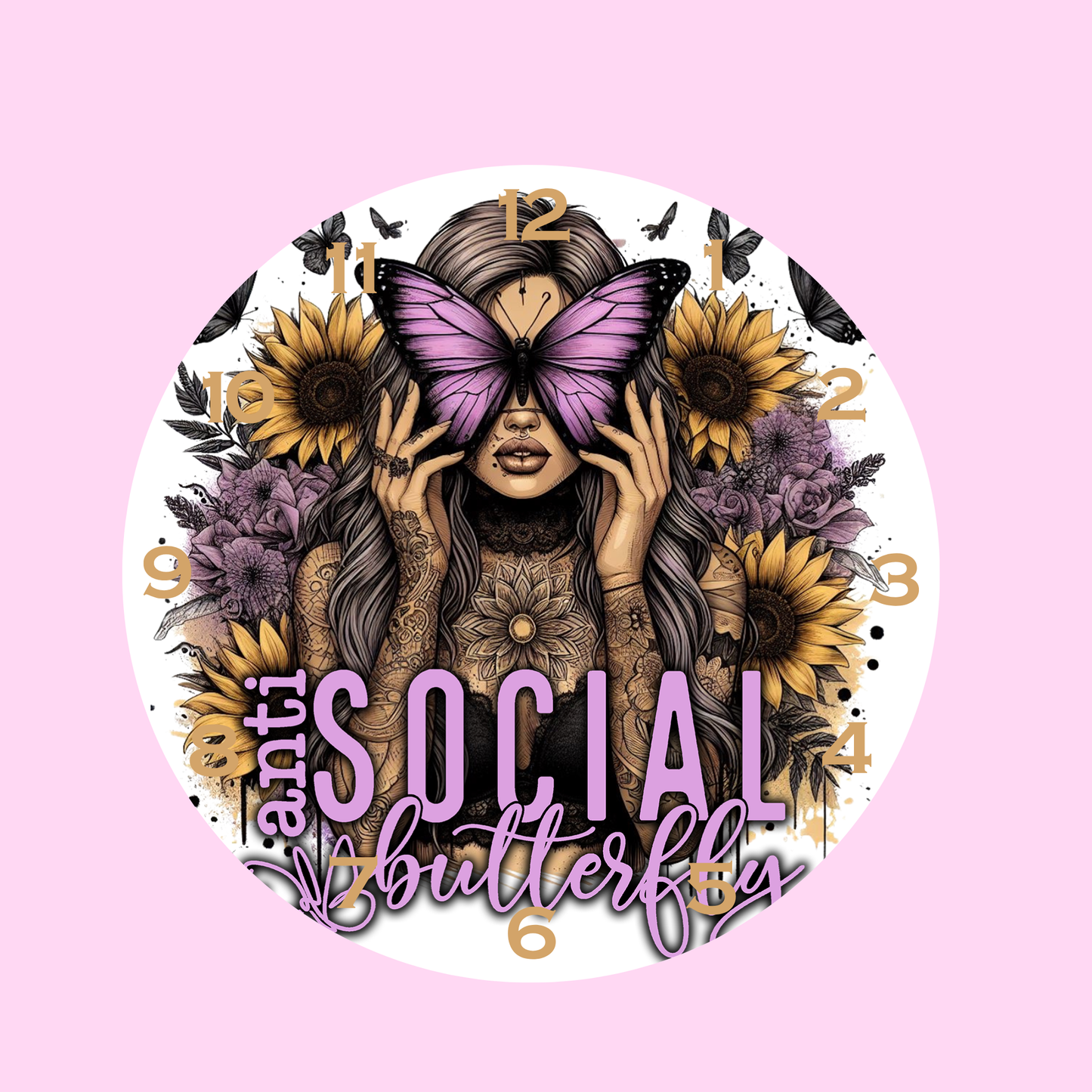 PURPLE ANTI SOCIAL BUTTERFLY -DTF CLOCK