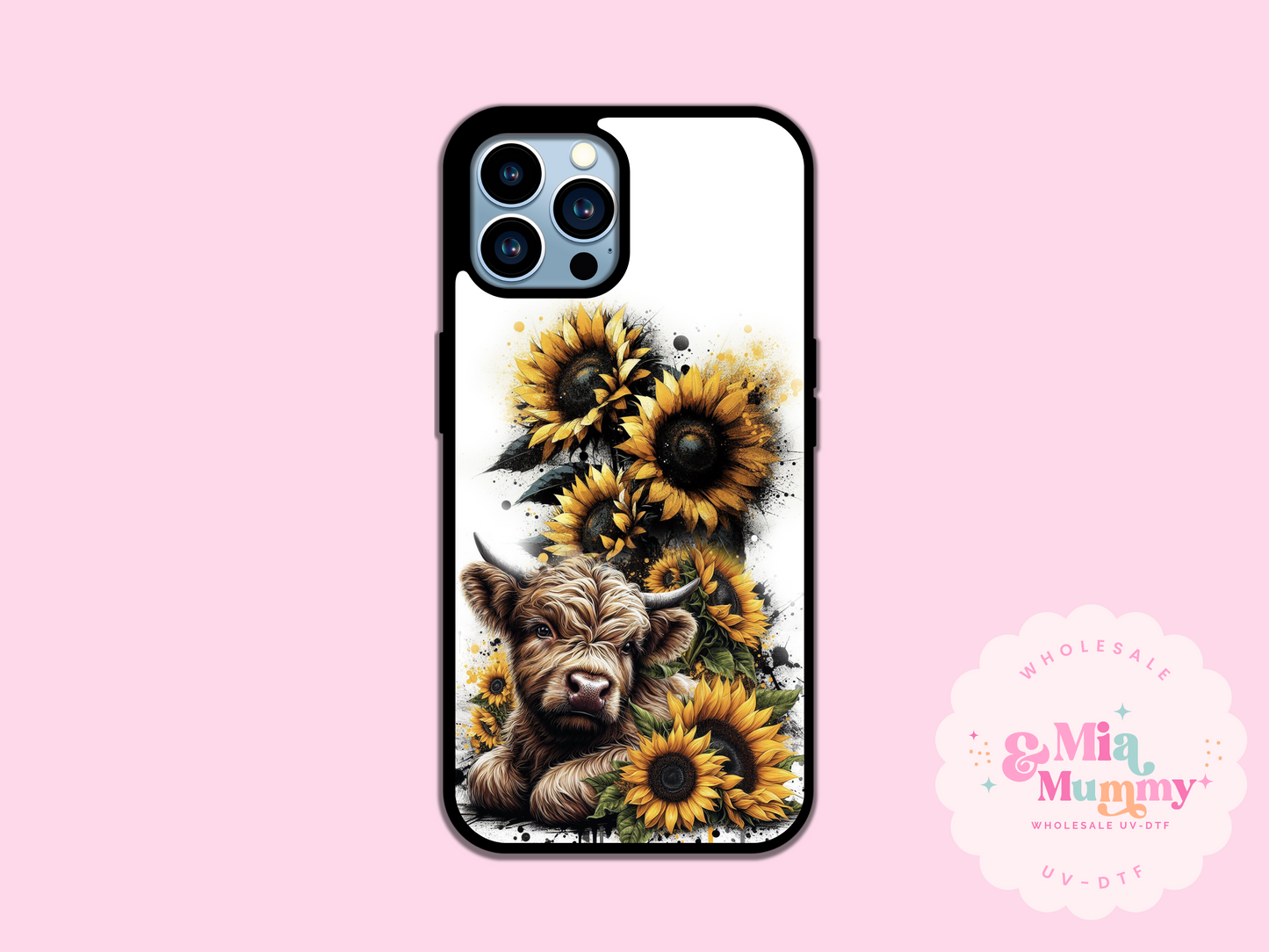 SUNFLOWER HIGHLAND COW PHONE CASE - VARIOUS PHONE SIZE