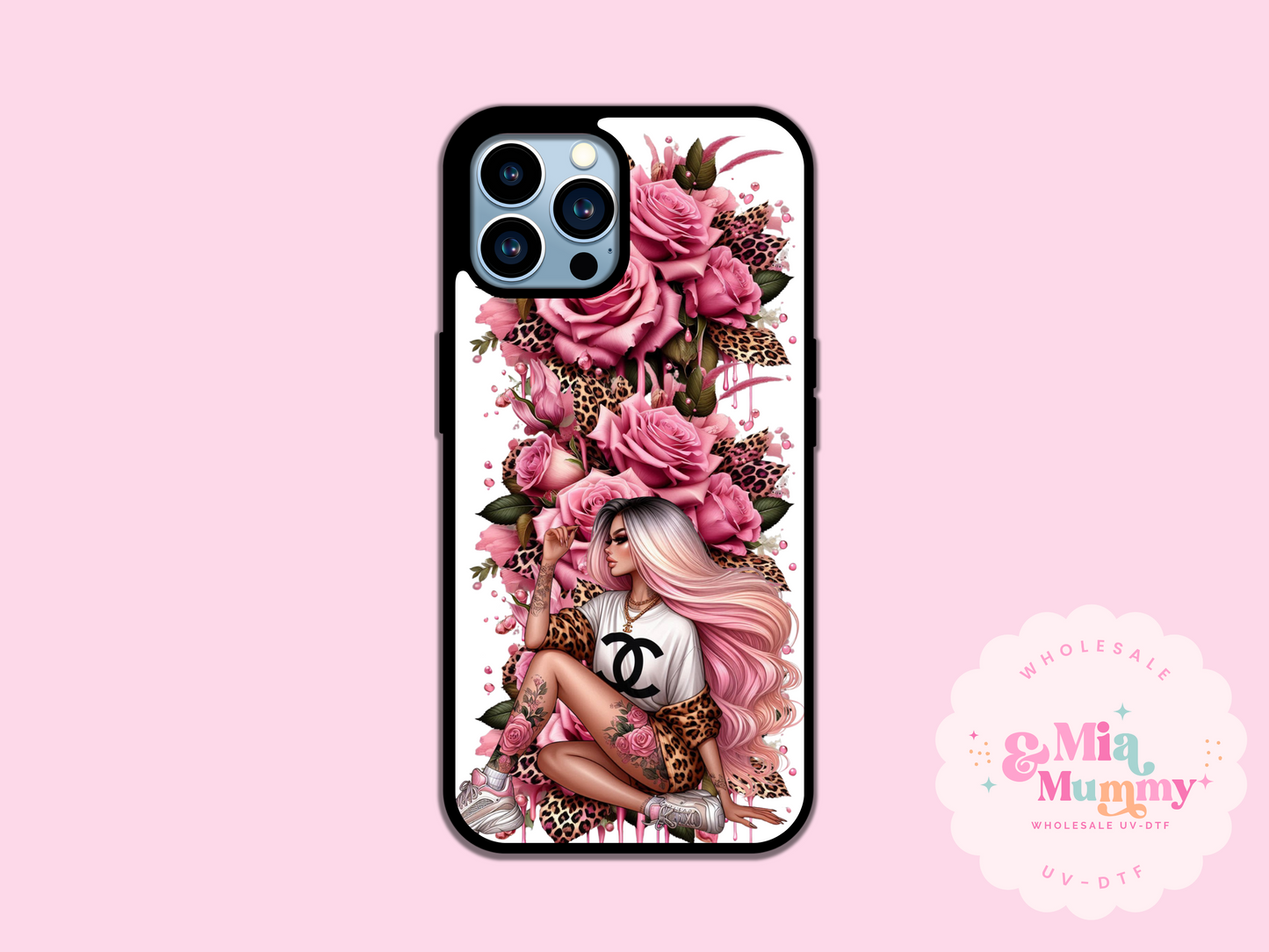 PINK LEOPARD ROSES PHONE CASE - VARIOUS PHONE SIZES
