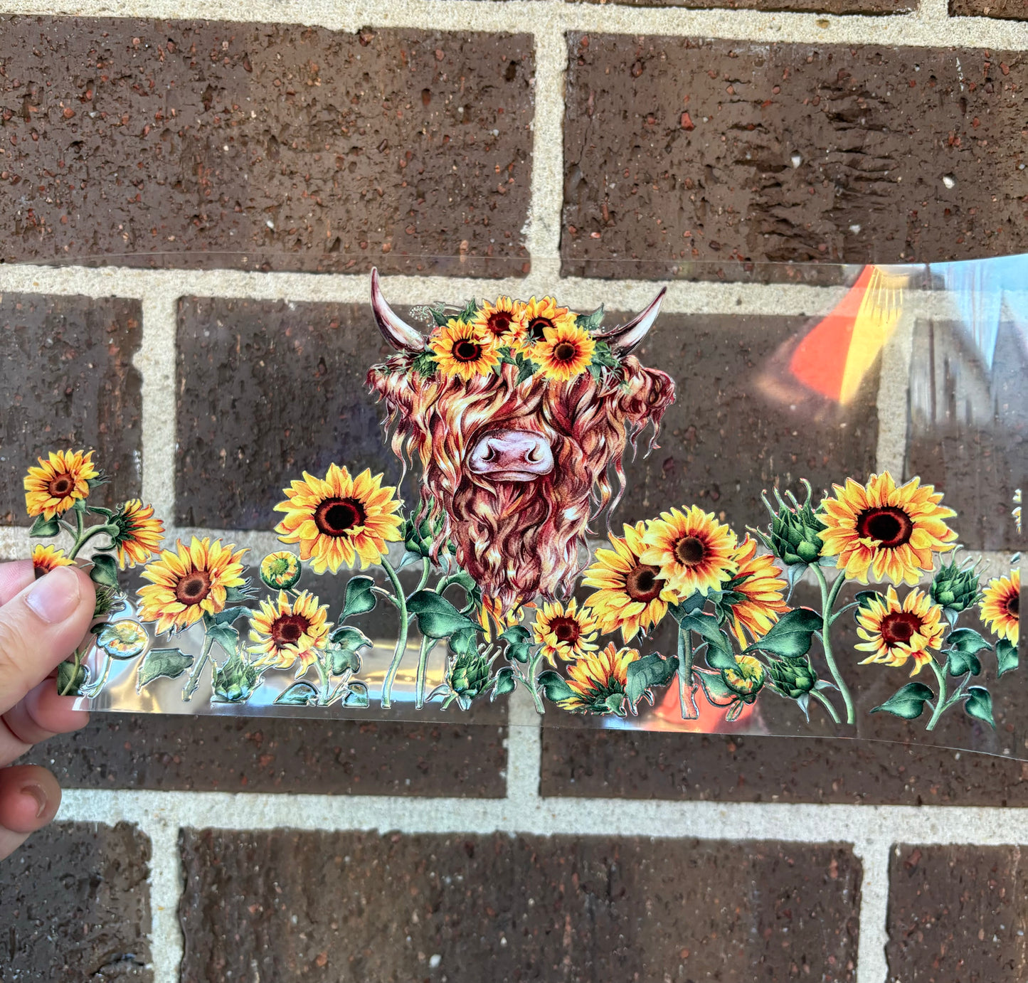 SUNFLOWER HIGHLAND COW DOUBLE SIDED UV-DTF