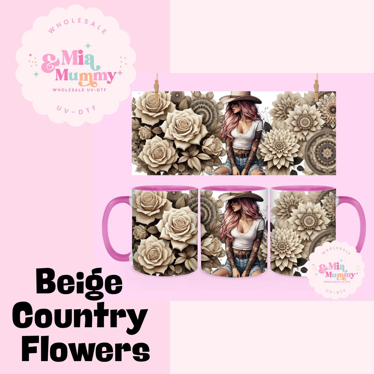 BEIGE COUNTRY FLOWERS 15oz MUG- READY TO SHIP