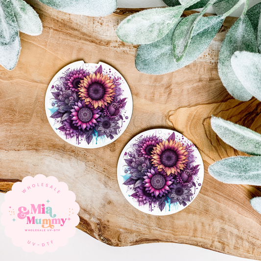 PURPLE MANDALA FLOWERS Coaster UV-DTF