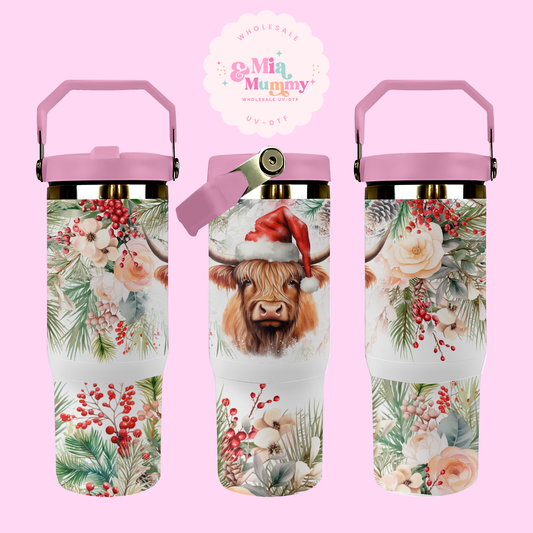 CHRISTMAS HIGHLAND COW SUBLIMATION PIRNT 30oz