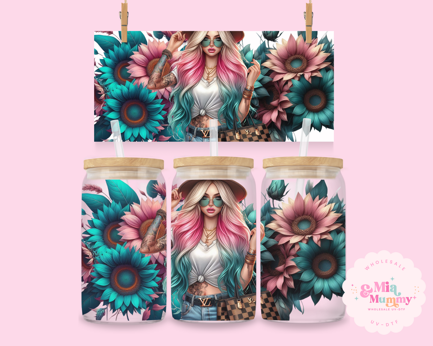 GREEN SUNFLOWERS- DOUBLE SIDED UV DTF