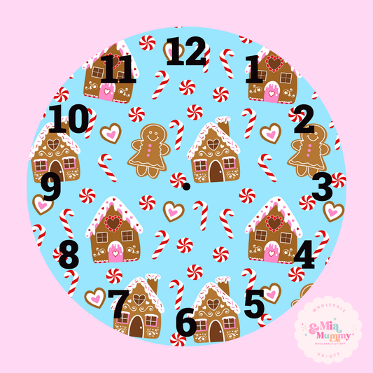 Blue Gingerbread- Clock Print by K.Louise