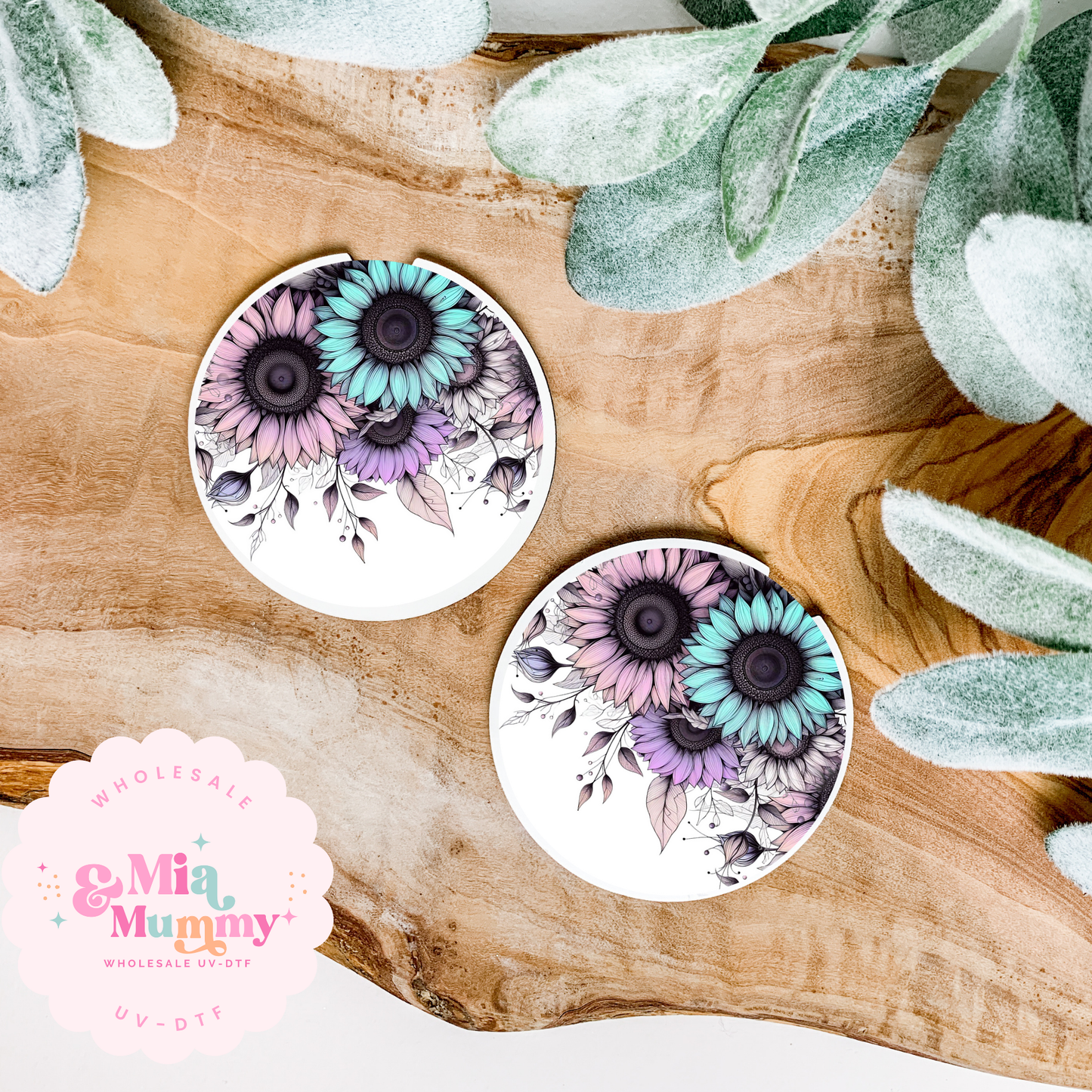 PASTEL SUNFLOWERS Coaster UV-DTF