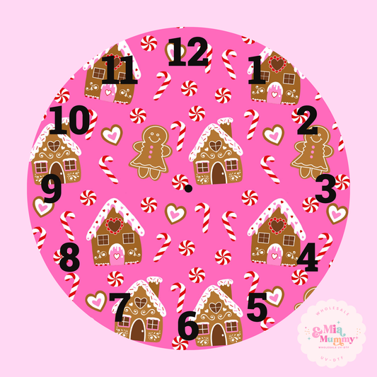 Dark Pink Gingerbread- Clock Print by K.Louise