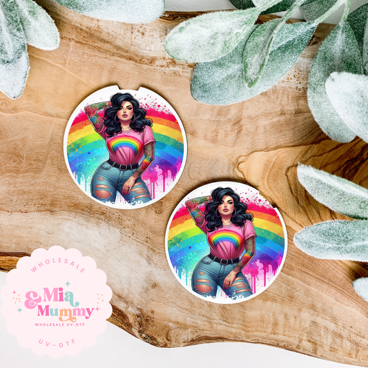 RAINBOW LADY IN TEE Coaster UV-DTF