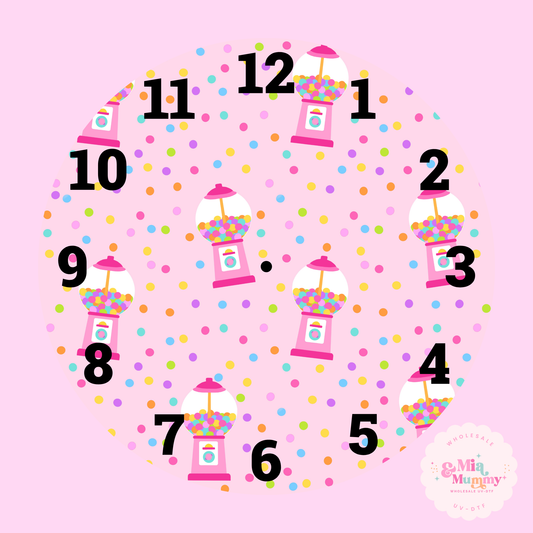 Pink Gumball Machine - Clock Print by K.Louise