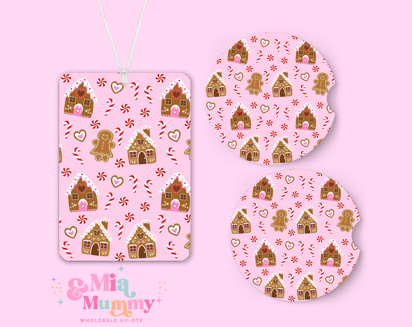 Pastel Pink Gingerbread Car Accessories-Sublimation Print by K.Louise