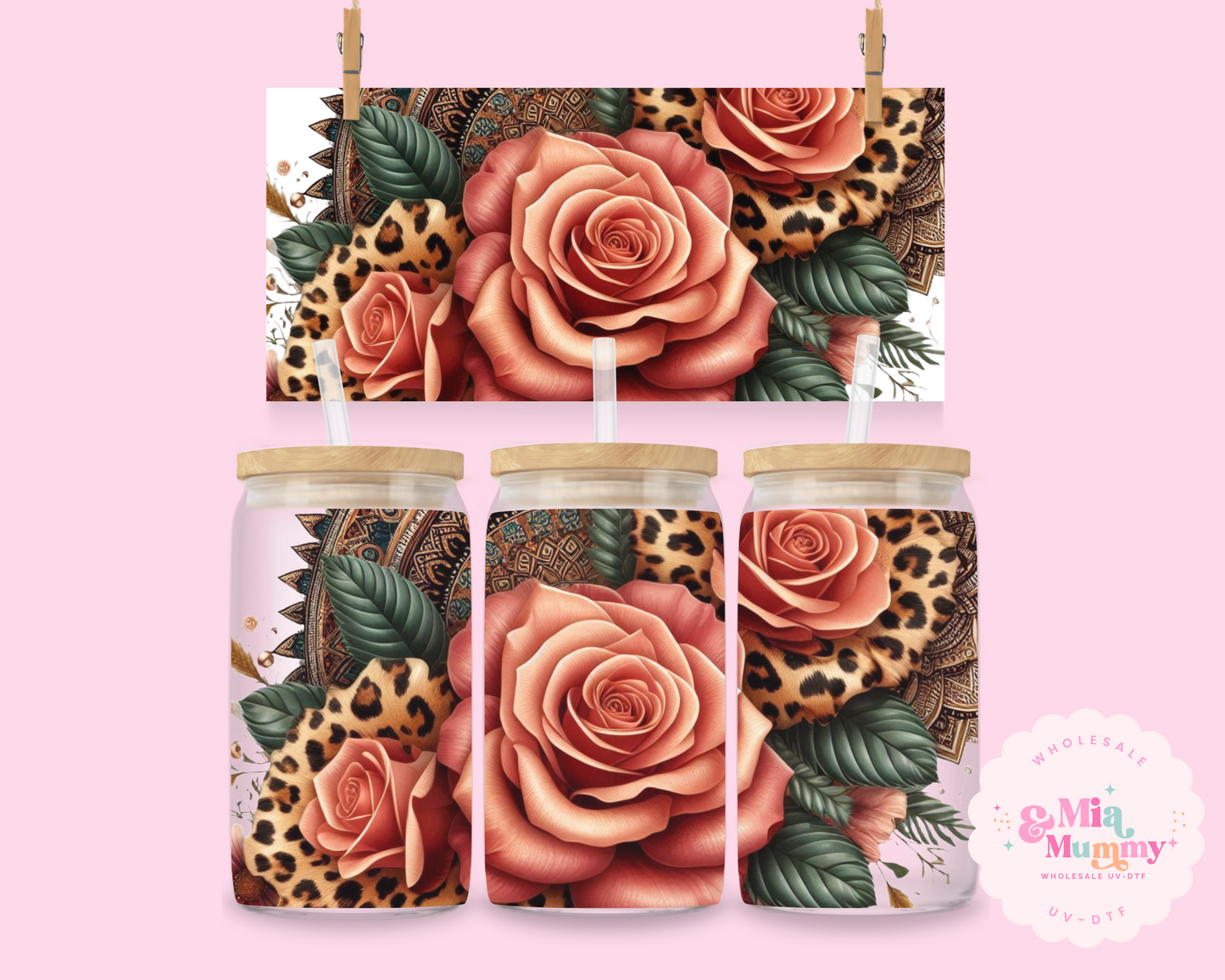 RED LEOPARD ROSES- DOUBLE SIDED UV DTF