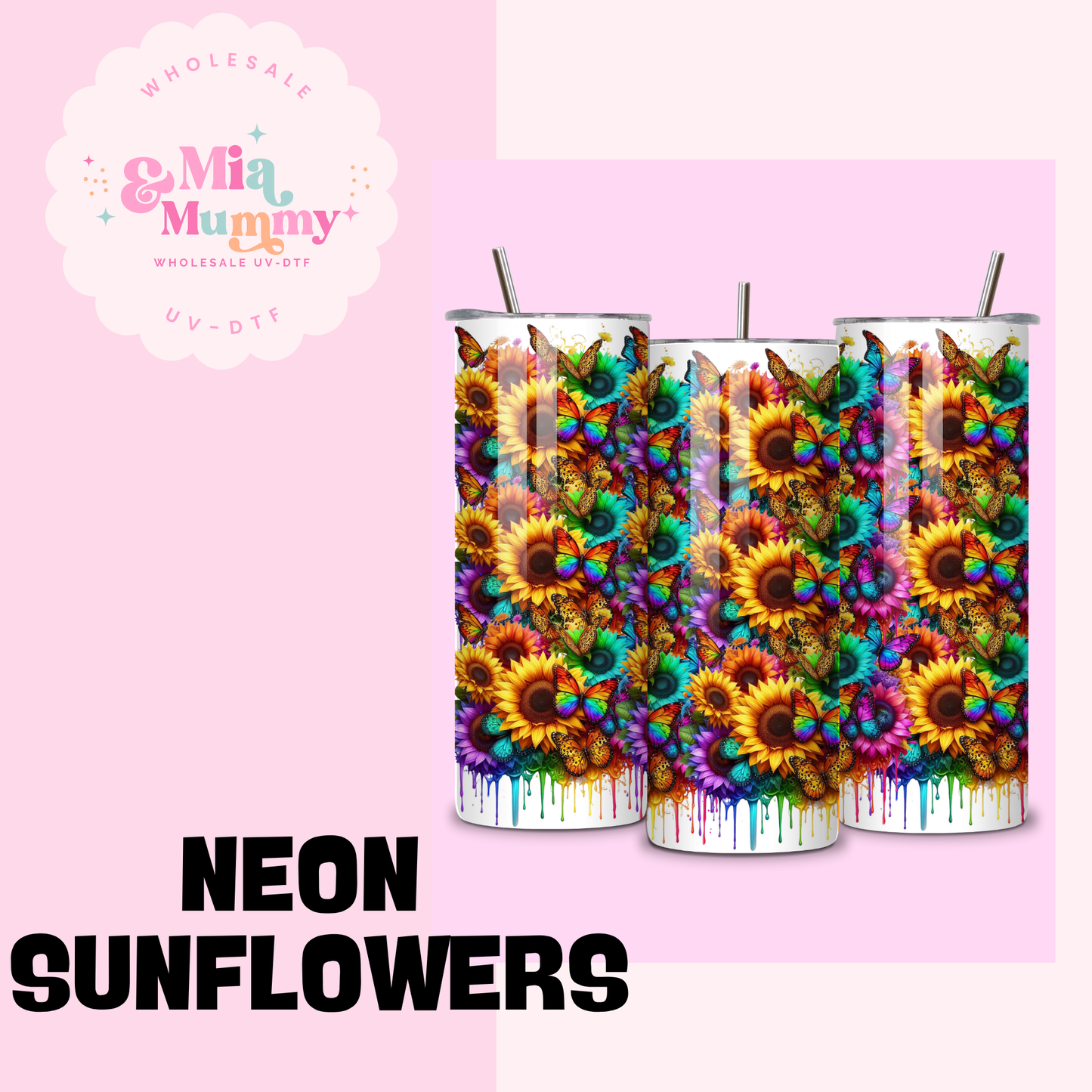 NEON SUNFLOWERS SKINNY TUMBLER - READY TO SHIP
