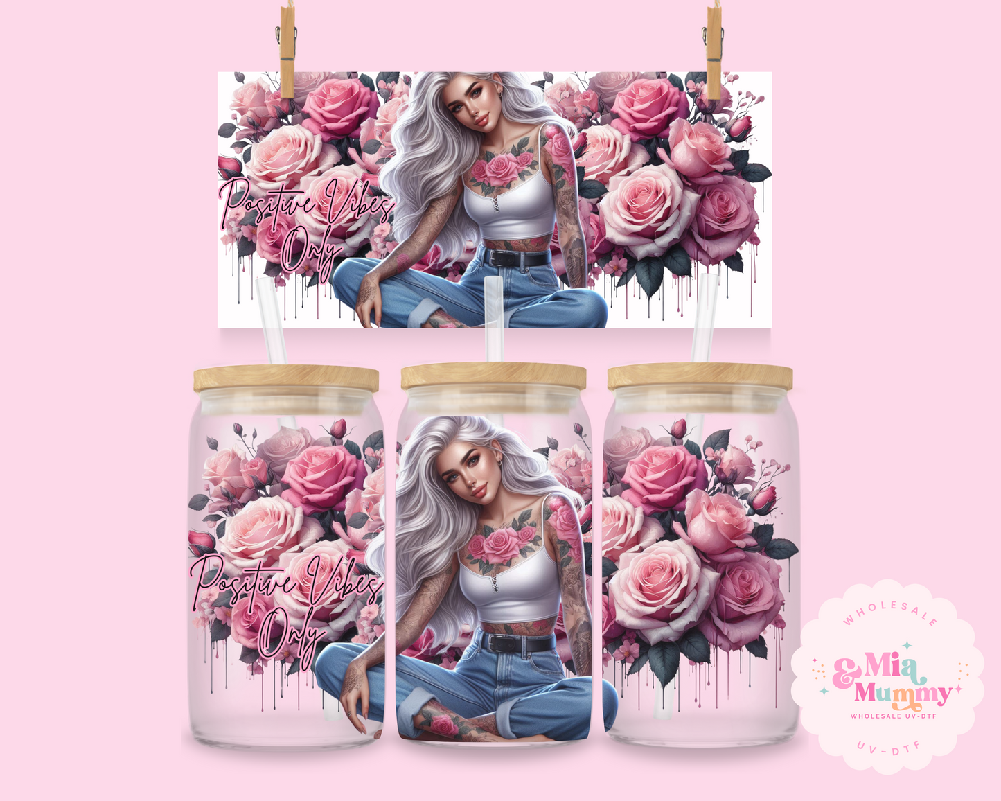 POSITIVE VIBES ONLY - DOUBLE SIDED UV DTF