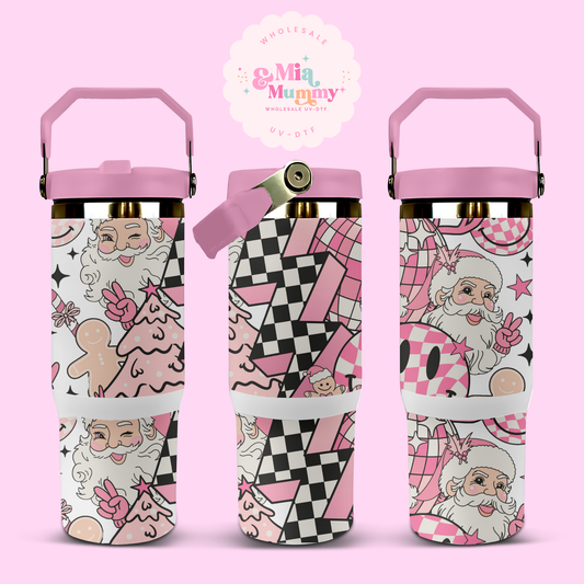 RETRO PINK SANTA SUBLIMATION PIRNT 30oz