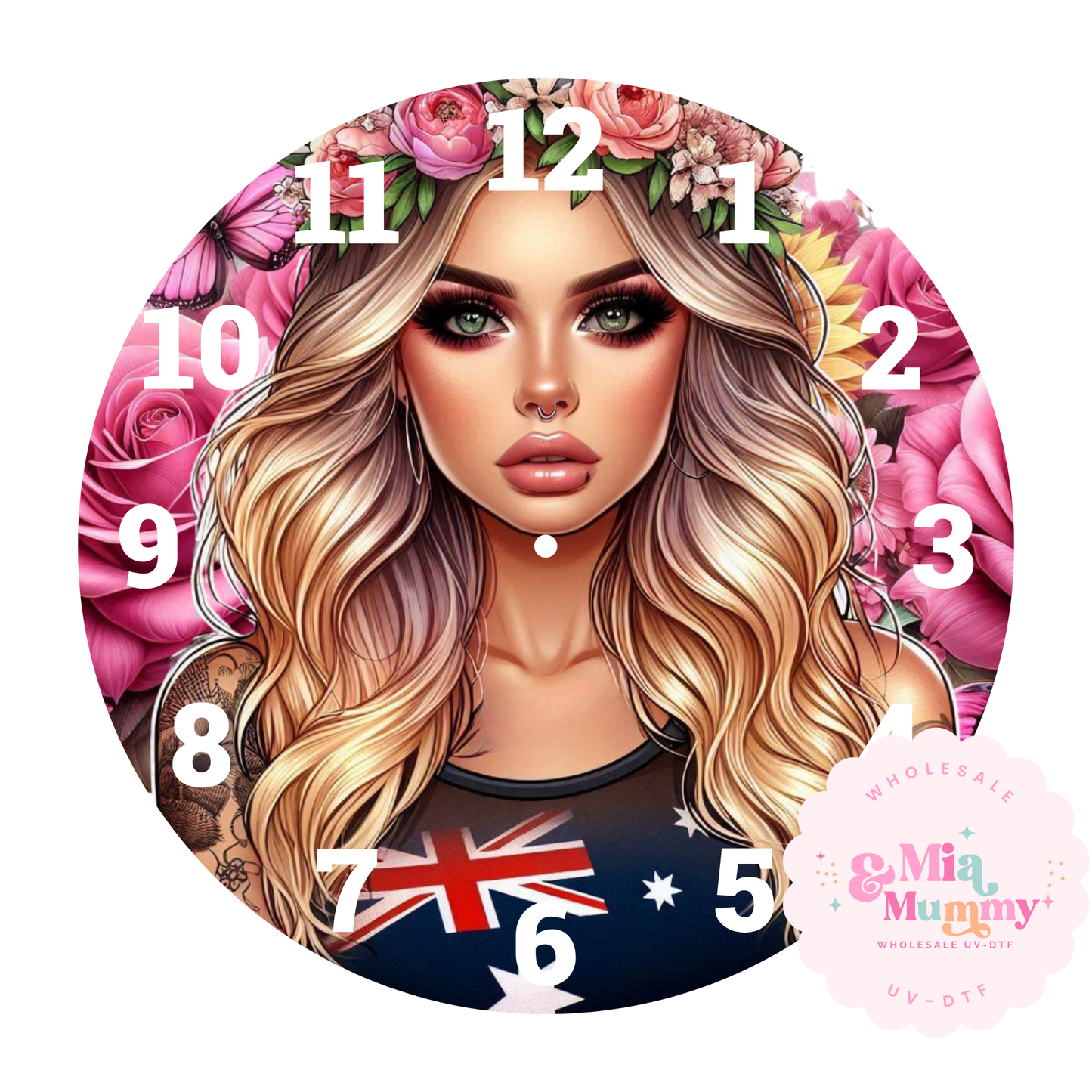 AUSSIE PINK FLOWERS -DTF CLOCK