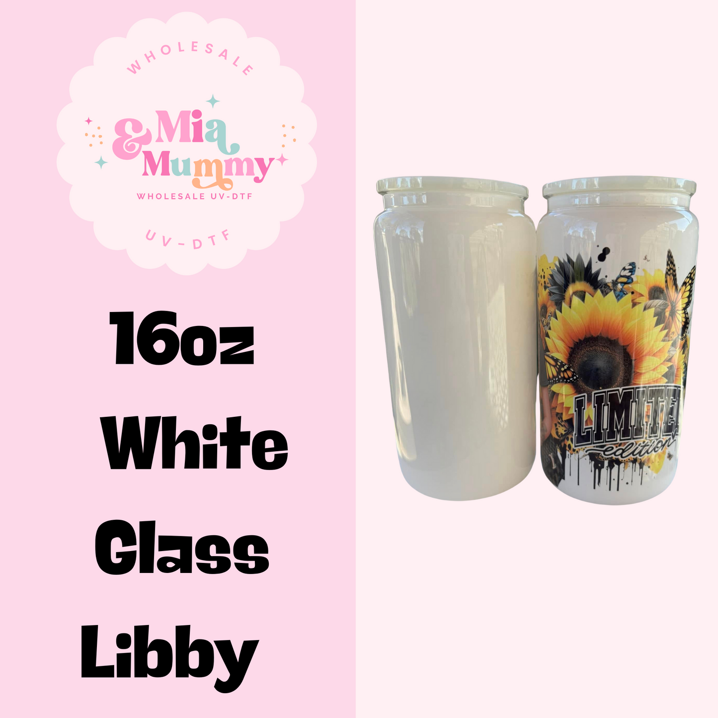 16oz WHITE GLASS SUBLIMATION TUMBLER