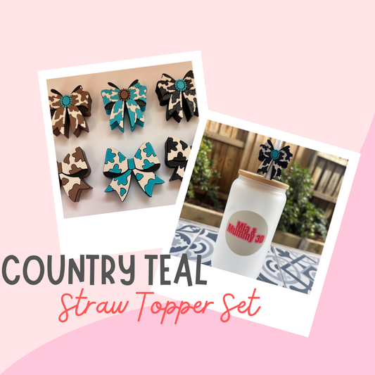 Country Teal Straw topper set.