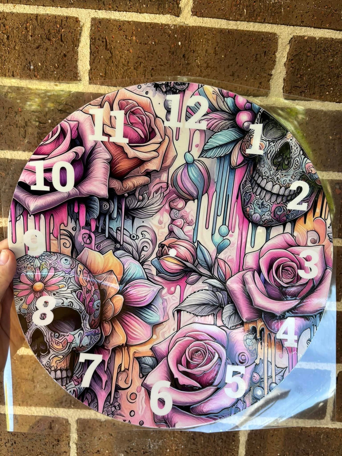 PASTEL SKULL AND ROSES  -DTF CLOCK