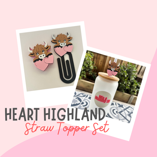 Heart highland cow set