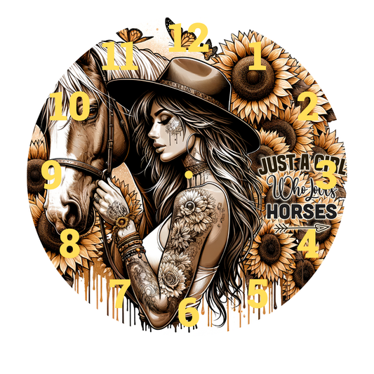 JUST A GIRL WHO LOVES HORSES UV-DTF CLOCK