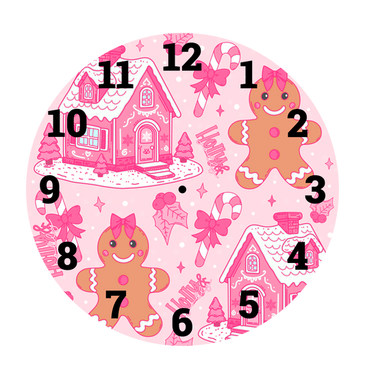 PINK GINGERBREAD HOUSE  -DTF CLOCK