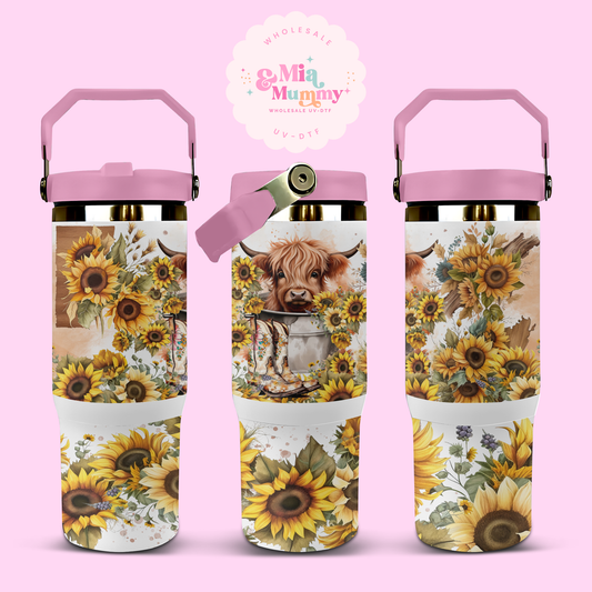 SUNFLOWER HIGHLAND COW SUBLIMATION PIRNT 30oz