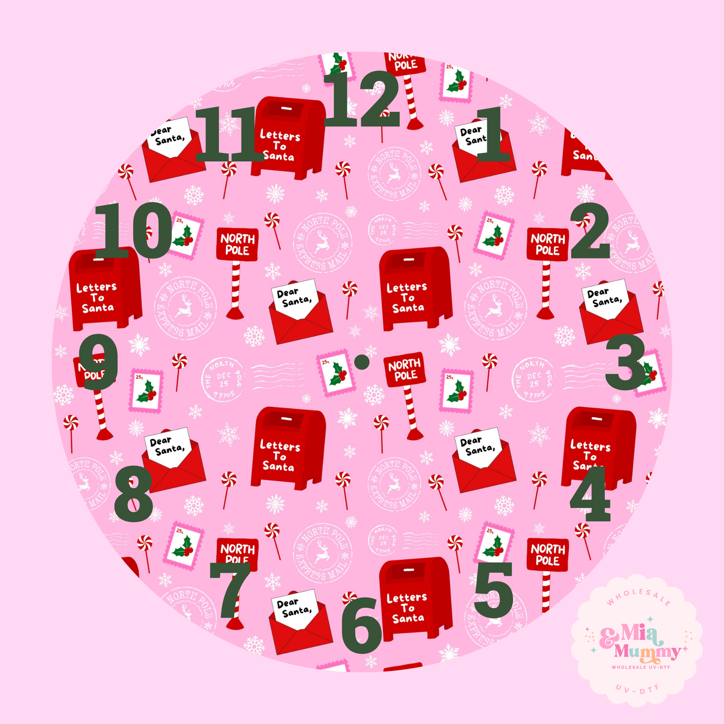 Pink Letters To Santa - Clock Print by K.Louise