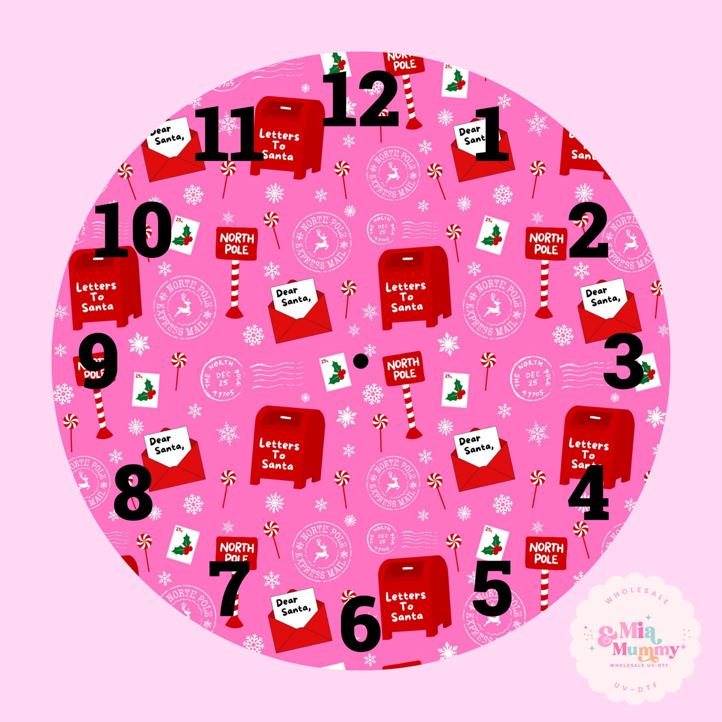 Dark Pink Letters To Santa - Clock Print by K.Louise