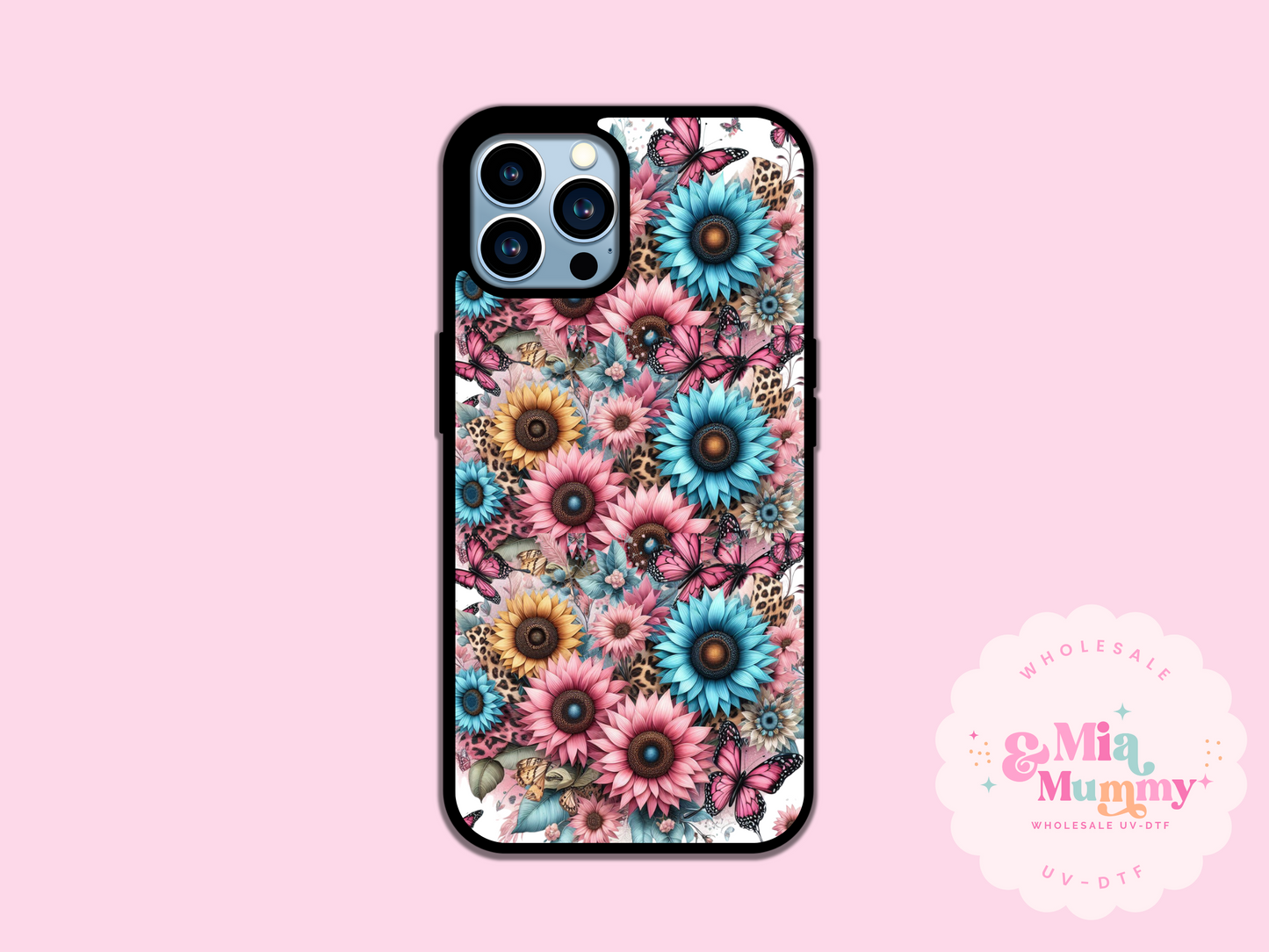 PINK AND BLUE SUNFLOWERS PHONE CASE - VARIOUS PHONE SIZE