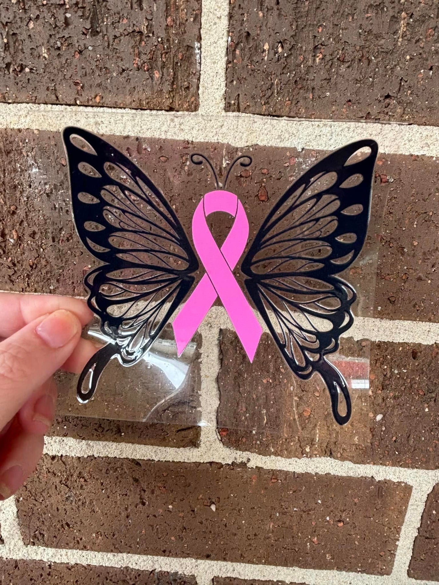 BREAST CANCER BUTTERFLY - DOUBLE SIDED DECAL.