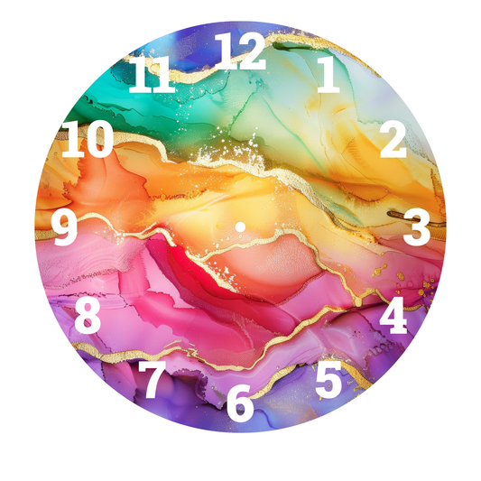 BRIGHT RAINBOW WITH INK EFFECT UV-DTF CLOCK