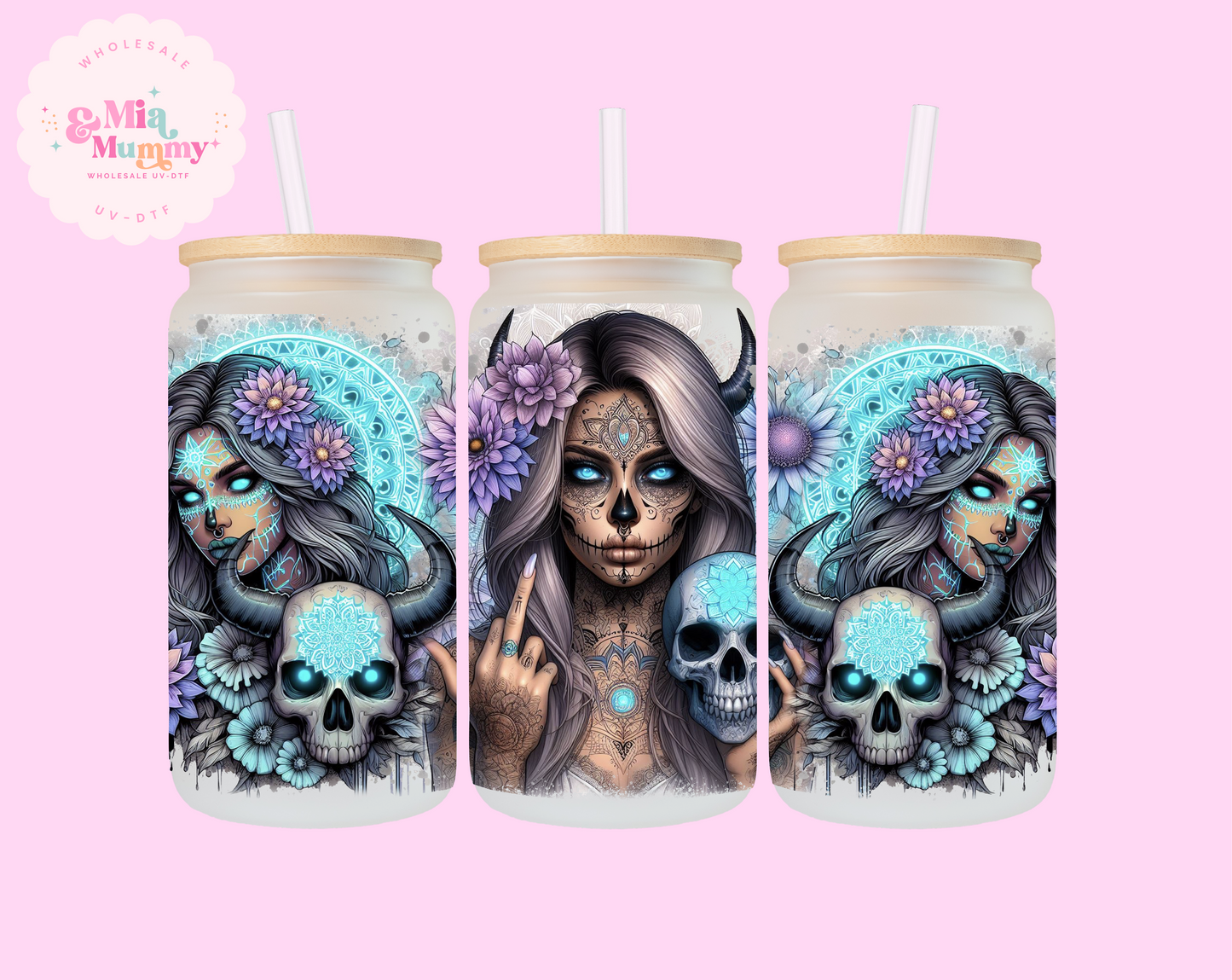 NEON SKULL AND LADY SUBLIMATION PRINT