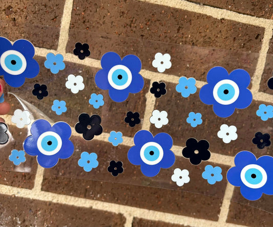 BLUE EVIL EYE FLOWERS DOUBLE SIDED UV- DTF