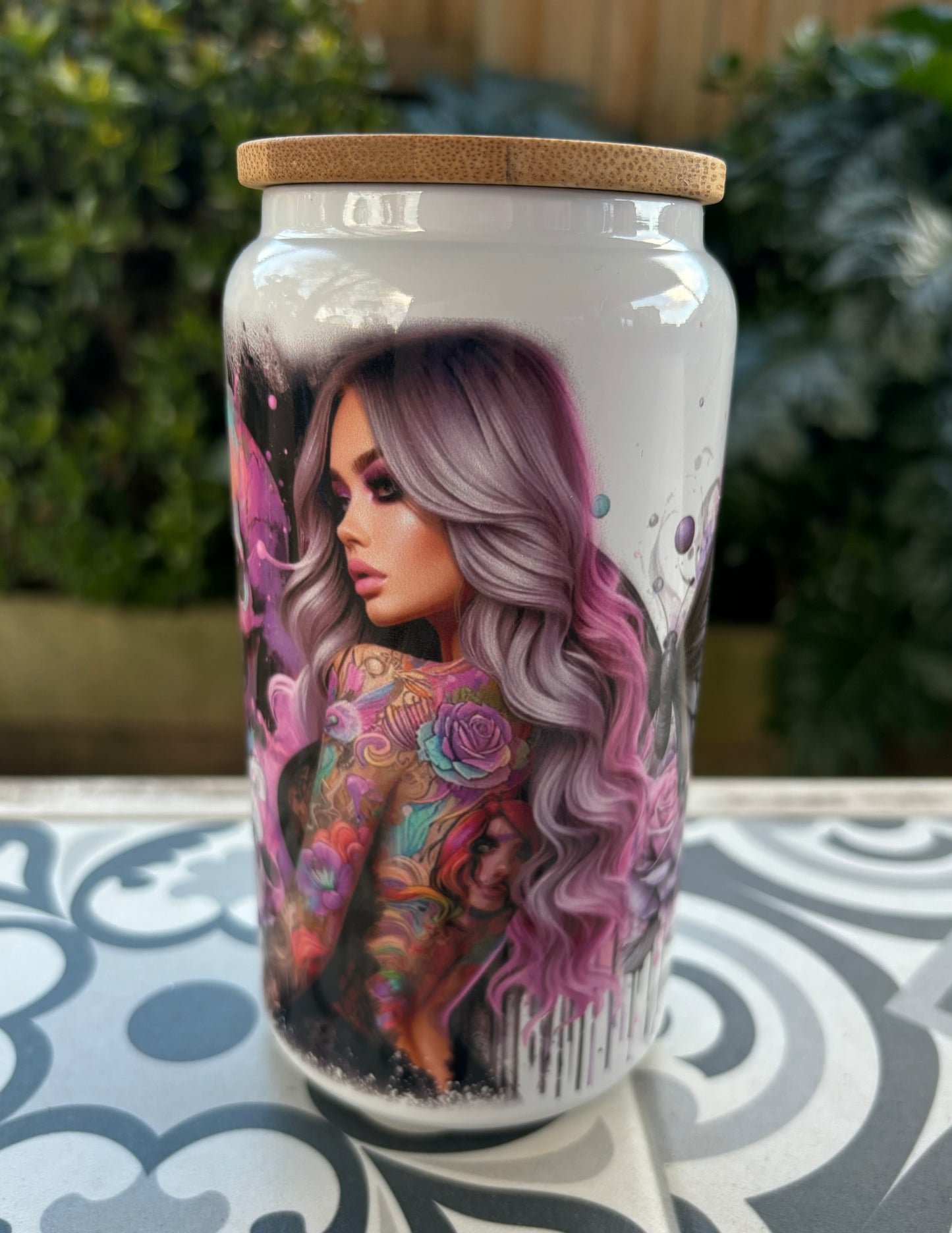 Purple Tattoo Lady 16oz Tumbler.