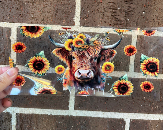 HIGHLAND COW WITH SMALL SUNFLOWERS DOUBLE SIDED UV- DTF