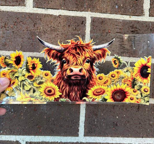 HIGHLAND COW WITH FIELD OF SUNFLOWERS DOUBLE SIDED UV- DTF