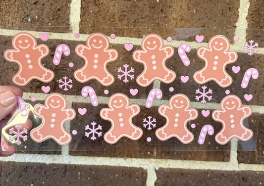 GINGERBREAD WITH PINK CANDY CANES DOUBLE SIDED UV-DTF