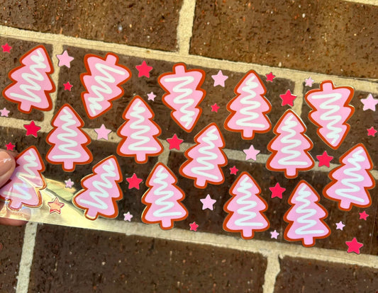 PINK CHRISTMAS TREE GINGERBREAD COOKIES DOUBLE SIDED UV- DTF