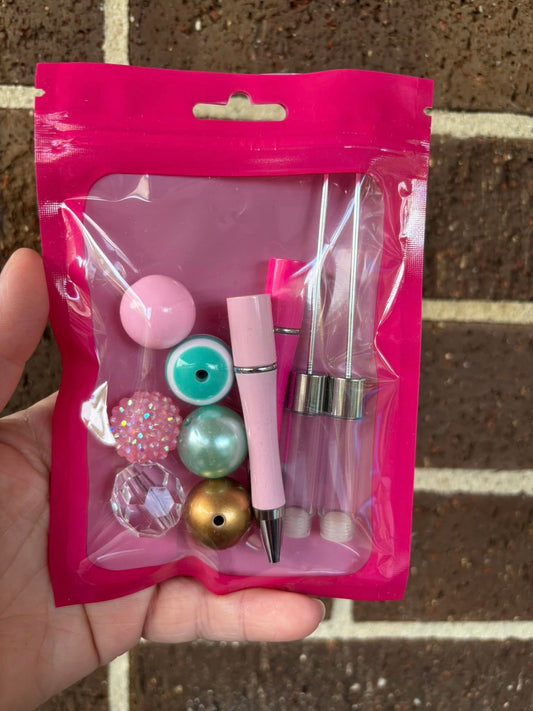 GOLD,TEAL AND PINK SNOW GLOBE PEN SET