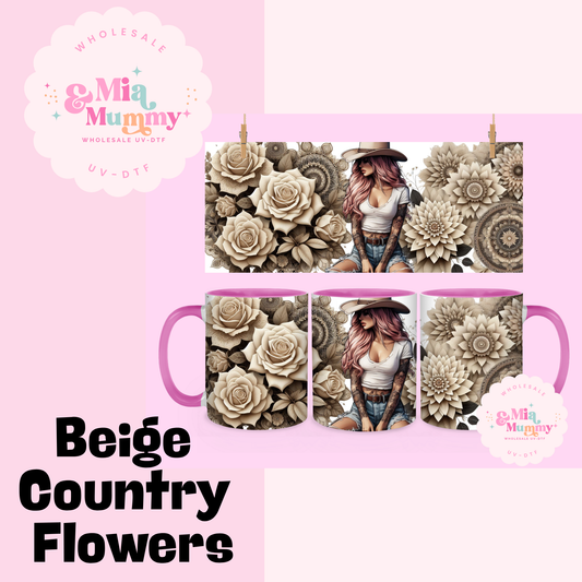 BEIGE COUNTRY FLOWERS  15oz MUG- READY TO SHIP