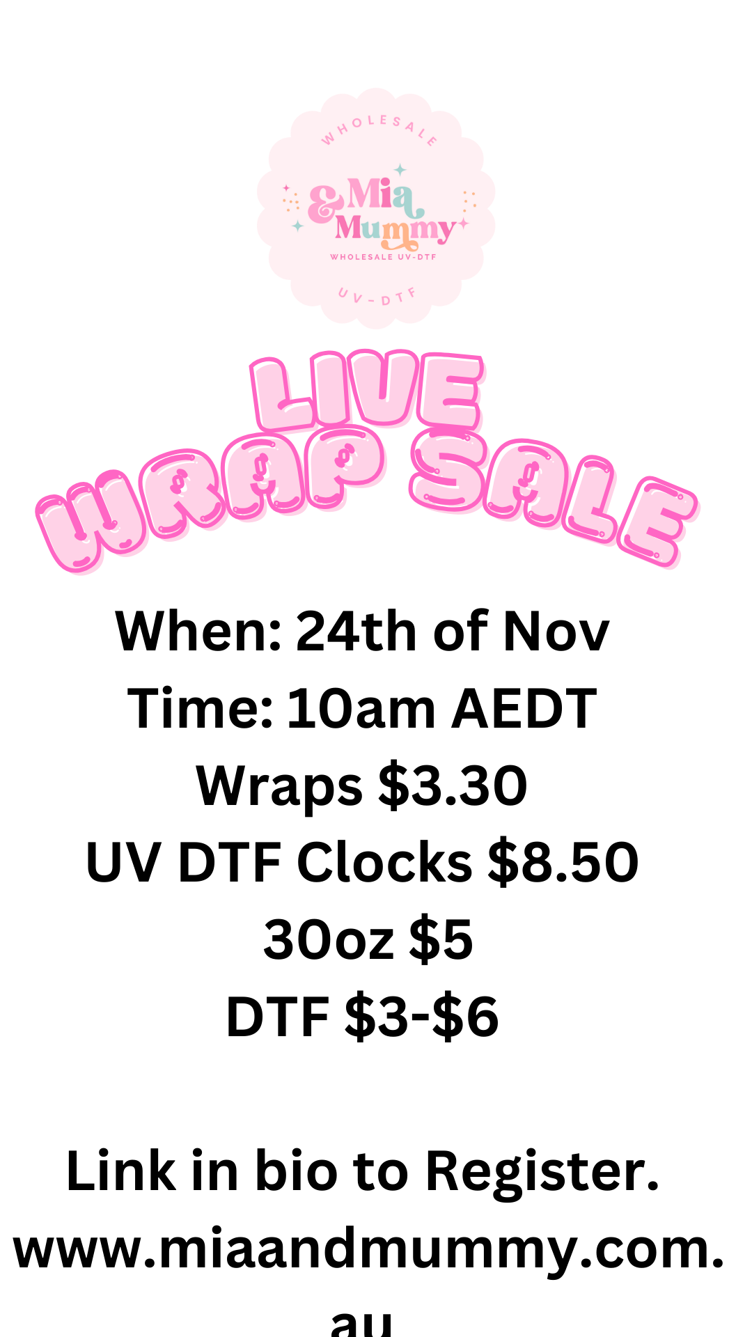 Tik Tok Live Sale- Sunday the 24th at 10am AEDT