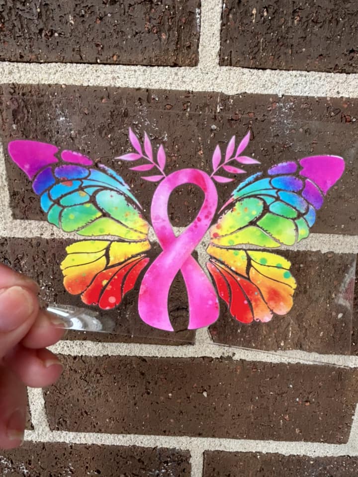 RAINBOW PINK  BUTTERFLY - DOUBLE SIDED DECAL.