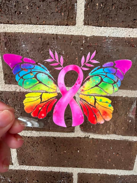 RAINBOW PINK  BUTTERFLY - DOUBLE SIDED DECAL.