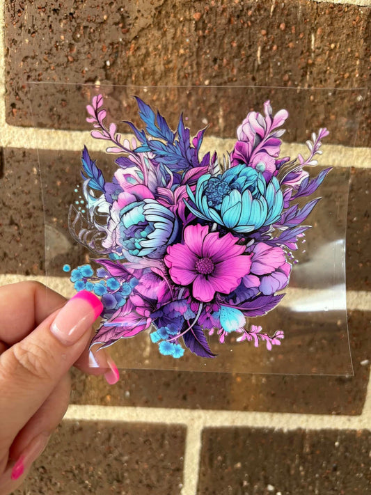 TEAL AND PURPLE FLOWERS- DECAL