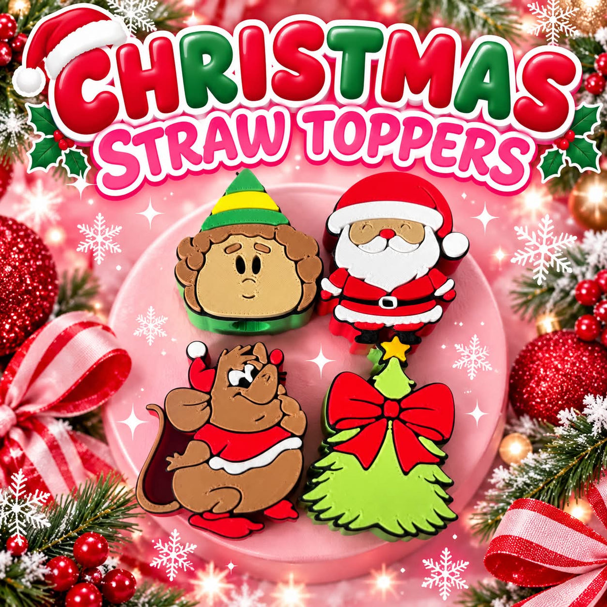 Christmas Straw Topper- Choose your set.